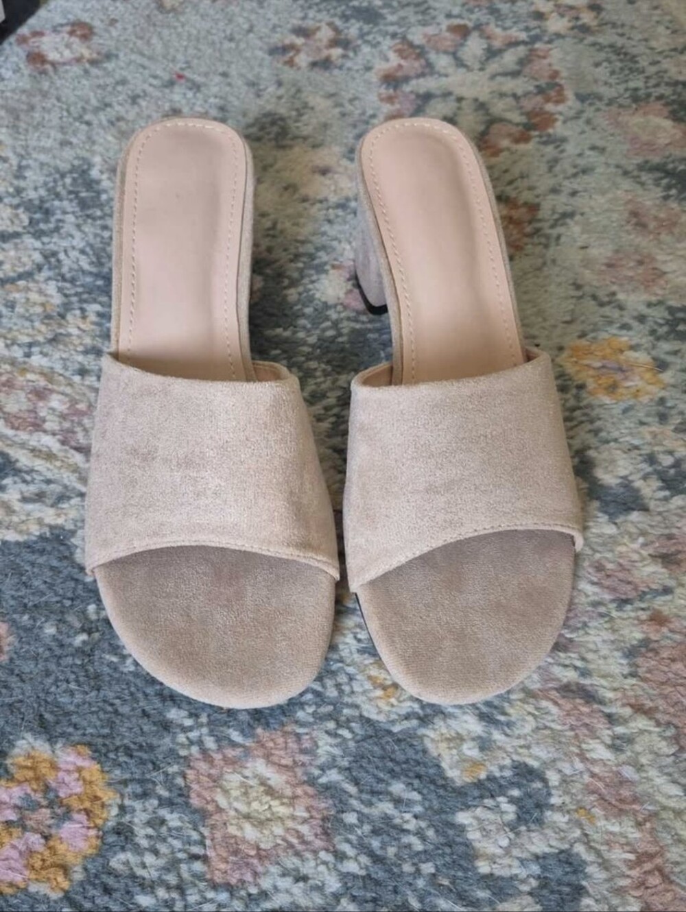 Suede Slide Heel Sandals in Light Beige - Women's